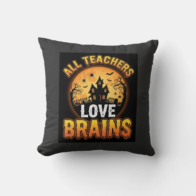 Coussin Professeur Halloween Cerveaux de Zombie Horreur Lu (Recto)