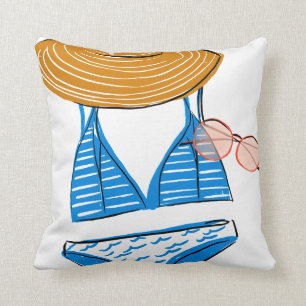 Coussin Profitez du soleil - maillot de bain bleu