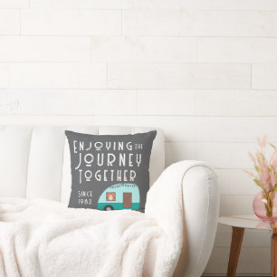 Coussin Profitez du voyage ensemble Retro Camper Grey