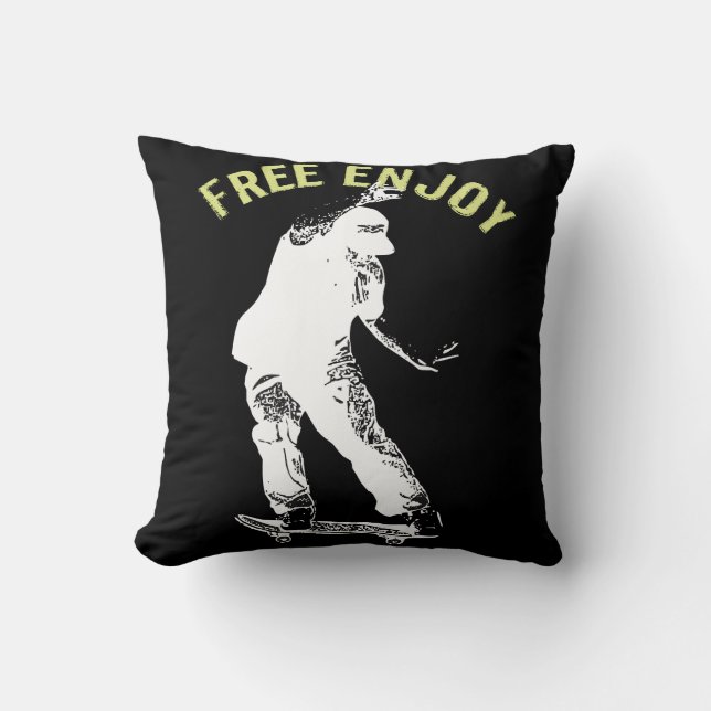 Coussin Profitez gratuitement du ski urbain rétro (Recto)