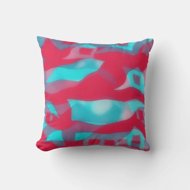Coussin profond Magenta rose et Aqua Blue Funky (Recto)