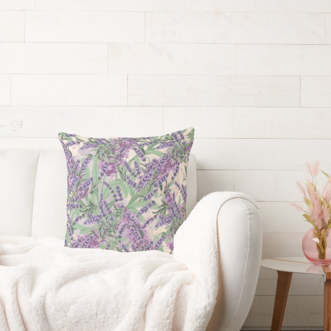 Coussin Profusion de Lavande Poussiéreuse Florale Rustique (Canapé)
