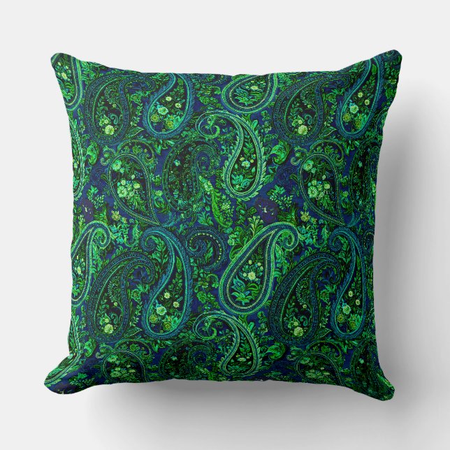Coussin Profusion Paisley Vibrant Floral Bleu Vert   (Recto)