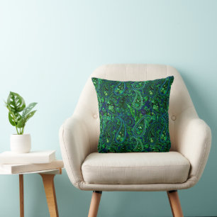 Coussin Profusion Paisley Vibrant Floral Bleu Vert