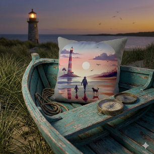 Coussin Promenade au coucher du soleil avec phare Scène cô