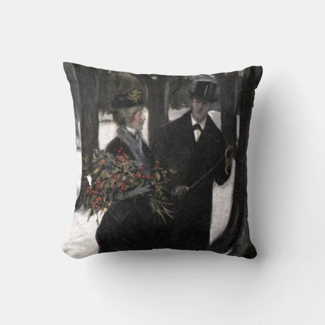 Coussin Promenade dans la neige avec le houx (Recto)
