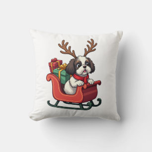 Coussin Promenade du traîneau du Père Noël en Shih Tzu