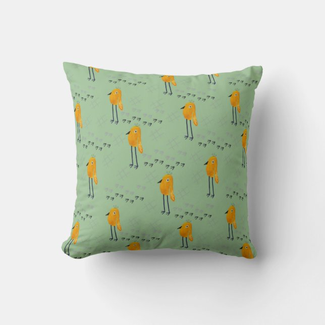 Coussin promenade Oiseau vert sauge (Recto)