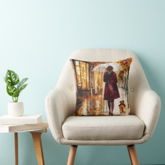 Coussin Promenade par temps pluvieux fille chien veste bor