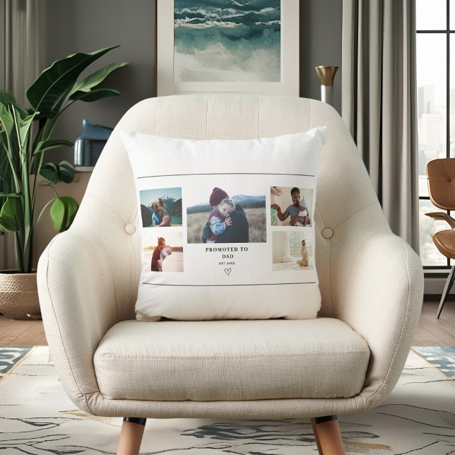 Coussin Promoted to Dad Photo Collage – Personalize (Créateur téléchargé)