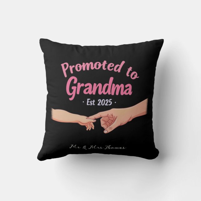 Coussin Promu à grand-mère Etabli 2025 Faire-part (Verso)