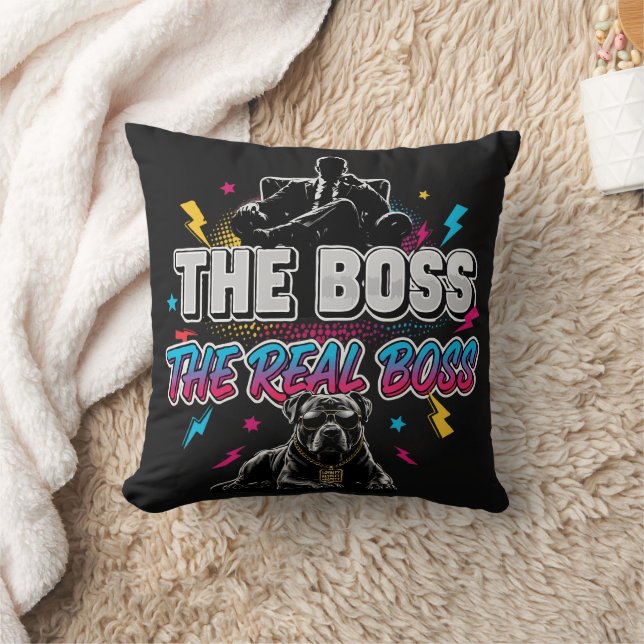 Coussin Propriétaire de chien drôle "Le vrai patron" Conce (Couverture)