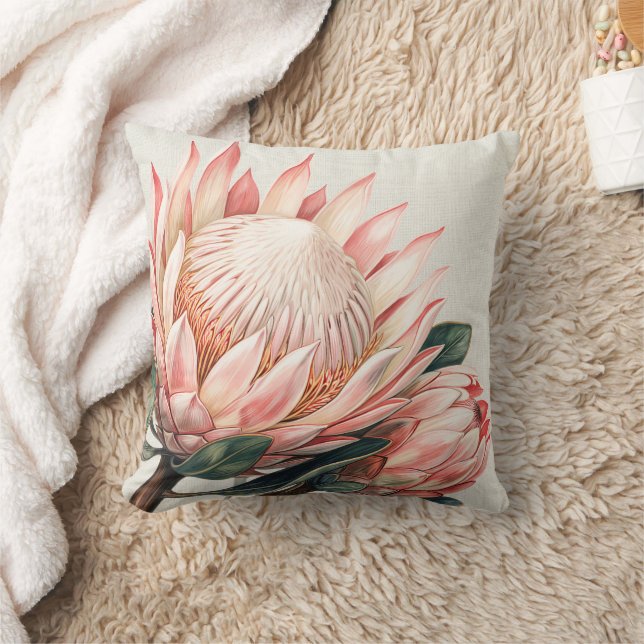Coussin Protea Aquarelle Rose Pâle Florale Romantique (Couverture)