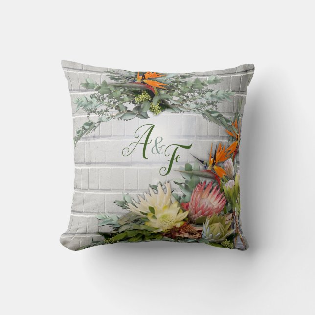 Coussin Protea - Cadeau Mariage Fleur Strelitzia (Recto)