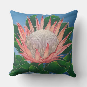 Coussin Protéa roi rose élégant   Art botanique de fleur
