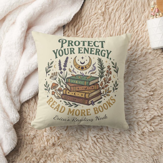 Coussin Protégez Votre Énergie Lire Plus de Livres Céleste (Couverture)