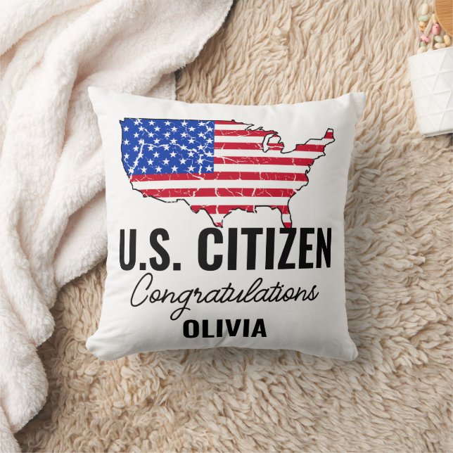 Coussin Proud New U.S. Citizen – American Map  (Couverture)