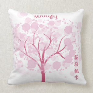 Coussin Proverbe unique japonais de cerisier rose de
