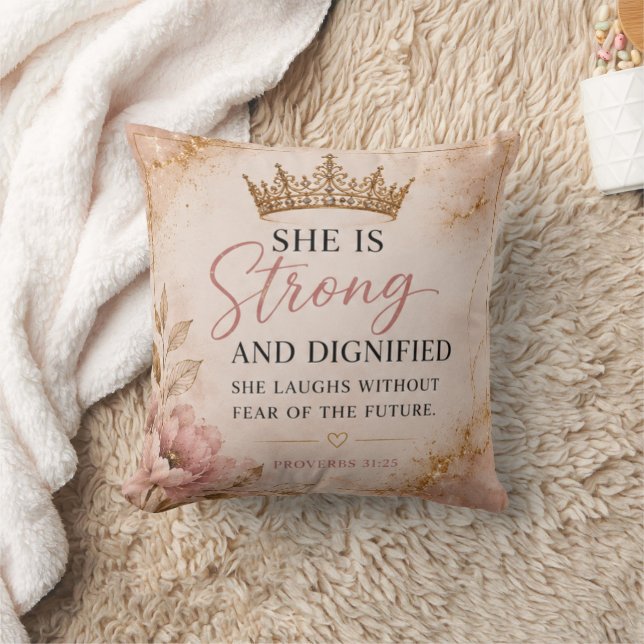Coussin Proverbes 31:25 Inspirant Fort & Digne  (Couverture)