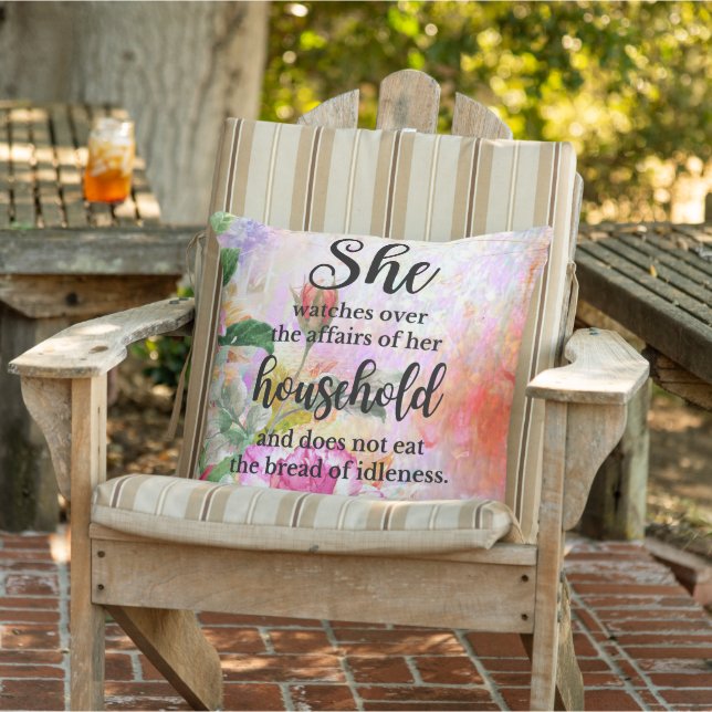 Coussin Proverbes 31:27 Écriture de la fête des mères (Chaise)