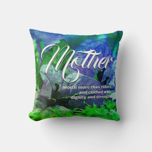 Coussin PROVERBES 31 Fleur Bleu Chrétien pour la Fête des