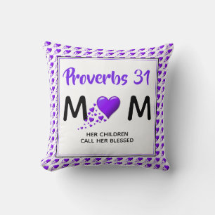 Coussin PROVERBES 31 MAMAN Cœurs violets Fête des Mères