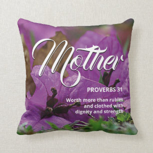 Coussin PROVERBS 31 MÈRE Christian Purple Floral