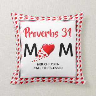 Coussin PROVERBS 31 MOM Coeurs rouges Fête des mères chrét