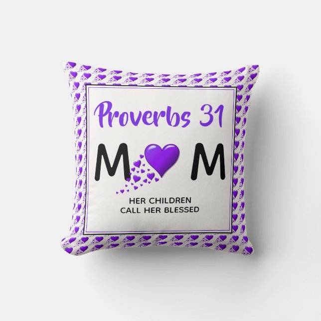 Coussin PROVERBS 31 MUM Purple Hearts Fête des mères (Recto)