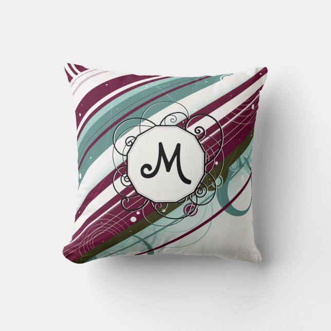 Coussin Prune et Moderne-Rétros rayures turquoises avec le (Recto)