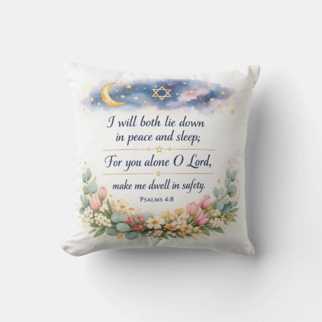 Coussin Psalm 4:8 Bedroom Wall Art, Messianic Jewish Gift (Recto)