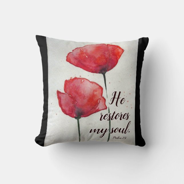 Coussin Psaume 23:3 He restores my soul, Bible Verse Flora (Recto)