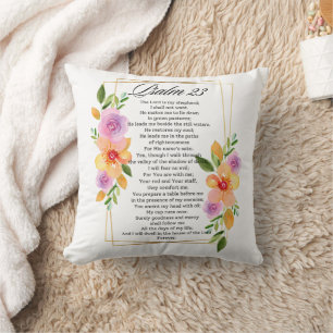 Coussin Psaume 23 Ecriture de cadre floral géométrique