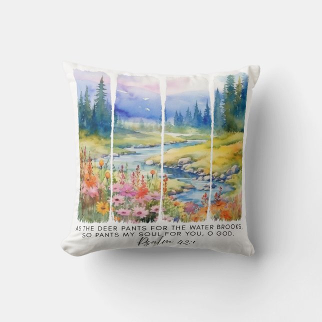 Coussin Psaume 42:1 La nature des cerfs se brosse (Recto)