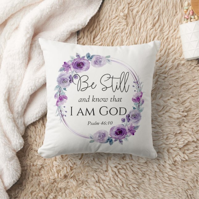 Coussin Psaume 46:10 Be Still and Know Bible Purple Floral (Couverture)