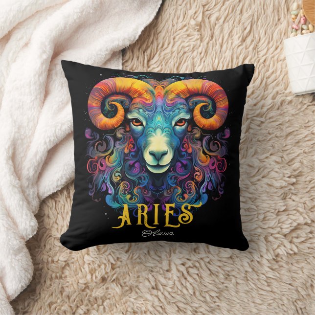 Coussin Psychedelic Art Aries Nom Zodiac (Couverture)