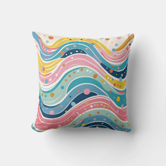 Coussin Psychedelic Pastel Rainbow Wave Design