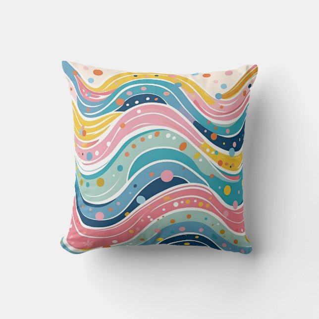 Coussin Psychedelic Pastel Rainbow Wave Design (Recto)