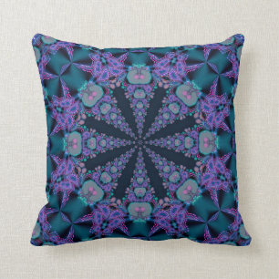 Coussin psychédélique d'art pourpre turquoise de