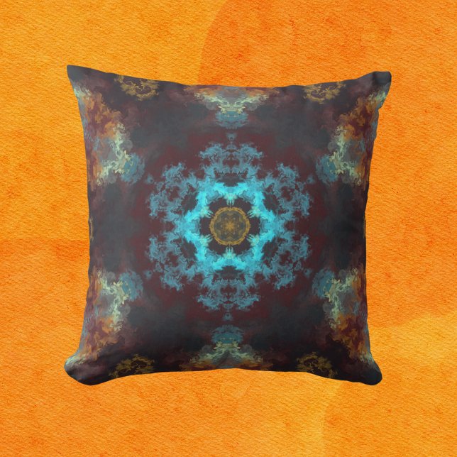 Coussin Psychédélique Hippie Fleur Bleu Rouge et Jaune (Créateur téléchargé)