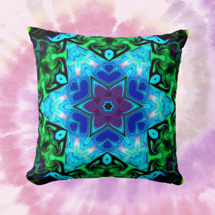 Coussin Psychédélique Mandala Fleur bleu pourpre et vert