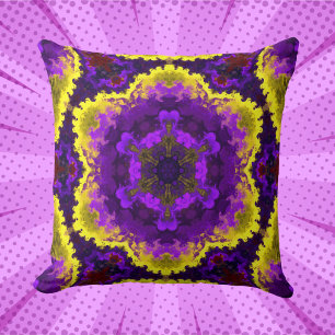 Coussin Psychédélique Mandala Fleur Jaune et Violet