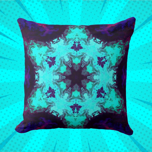 Coussin Psychédélique Mandala Flower bleu et violet (Créateur téléchargé)