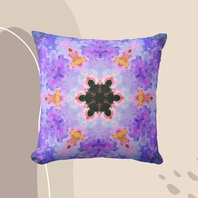 Coussin Psychédélique Mandala Flower bleu rose et jaune (Créateur téléchargé)