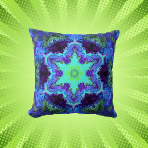 Coussin Psychédélique Mandala Flower bleu vert et violet