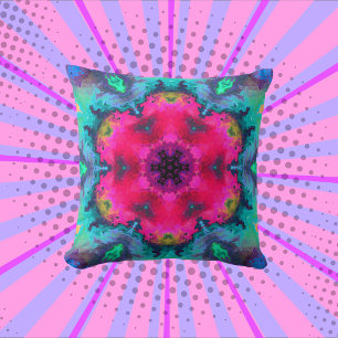 Coussin Psychédélique Mandala Flower rose et bleu