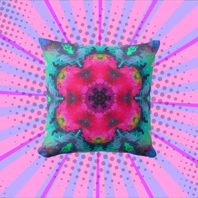 Coussin Psychédélique Mandala Flower rose et bleu (Créateur téléchargé)