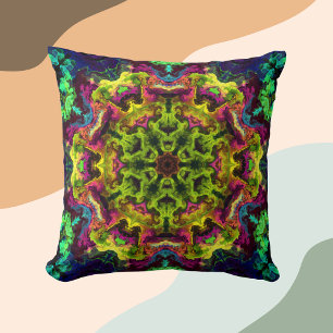 Coussin Psychédélique Mandala Flower vert bleu et violet