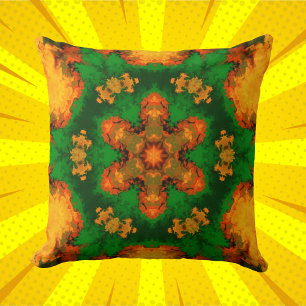 Coussin Psychédélique Mandala Flower vert orange et jaune