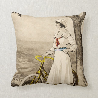 Coussin Publicité vintage de bicyclette de femme des
